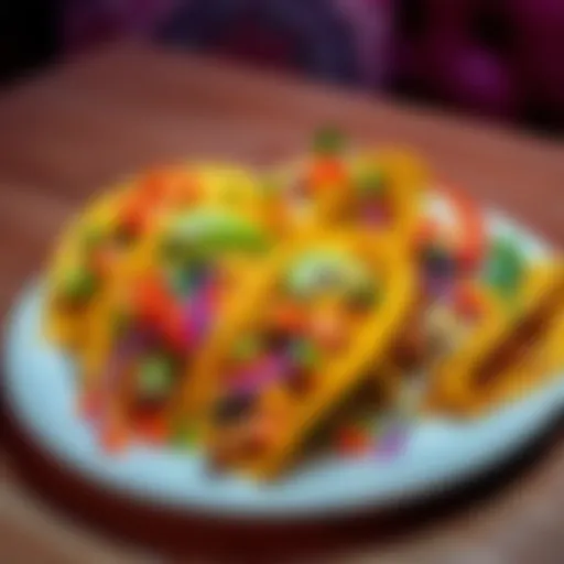 A vibrant spread of tacos featuring various ingredients and toppings, appealing to food lovers.