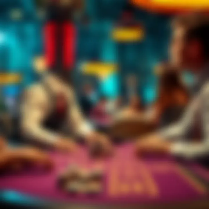 Communicating Bets to Dealers A dealer at a casino table listening to a player clearly communicate their betting strategy on inside points, chips laid out in front of them.