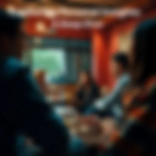 A group of people engaging in a conversation about contemporary issues in a warm setting.