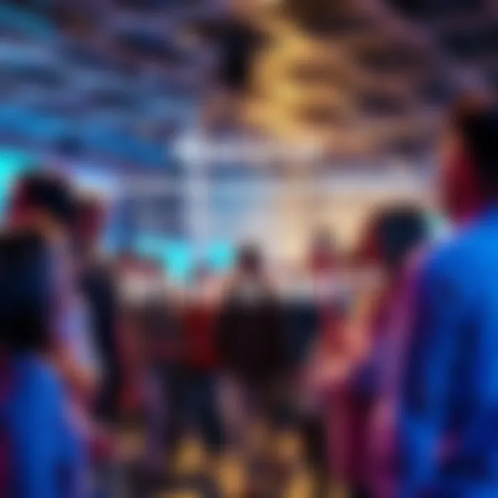 Community Excitement People discussing the major announcement in a lively setting