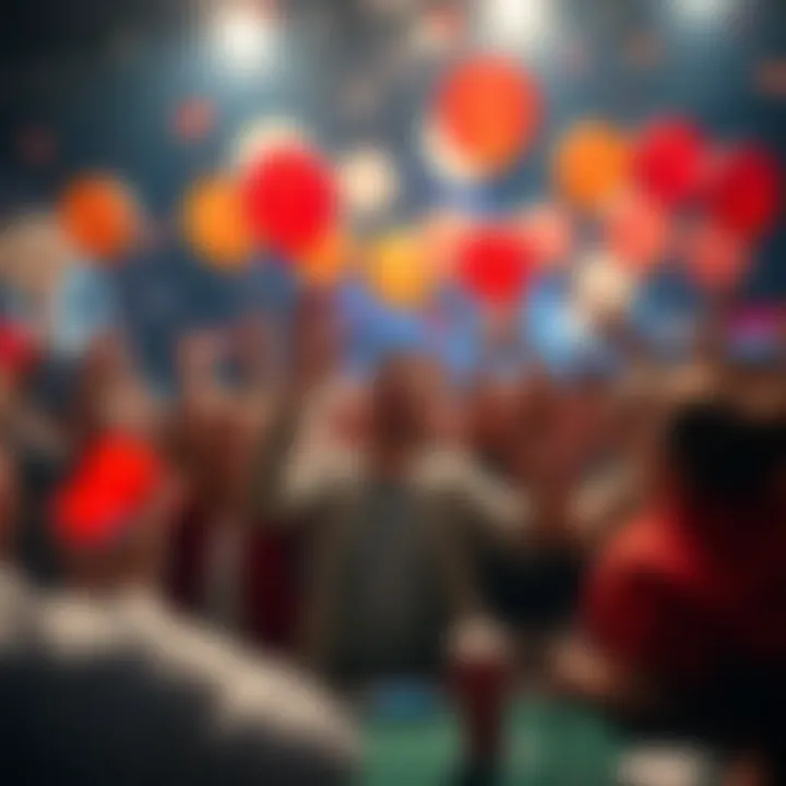 A group of people celebrating with balloons and cheering for the OnlinePoker community's 6,000 subscriber milestone.