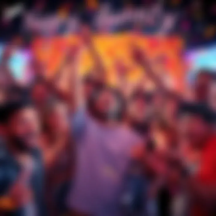 A vibrant crowd celebrating together with confetti and smiles, showcasing excitement and unity.