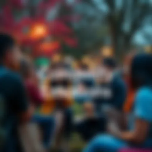 People in a park sharing their feelings and thoughts, representing the community's current emotions.