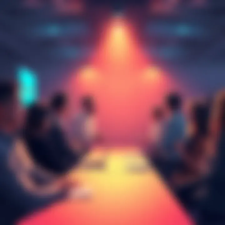 A group of people engaging in conversation in a community forum setting, sharing thoughts on recent speculations.