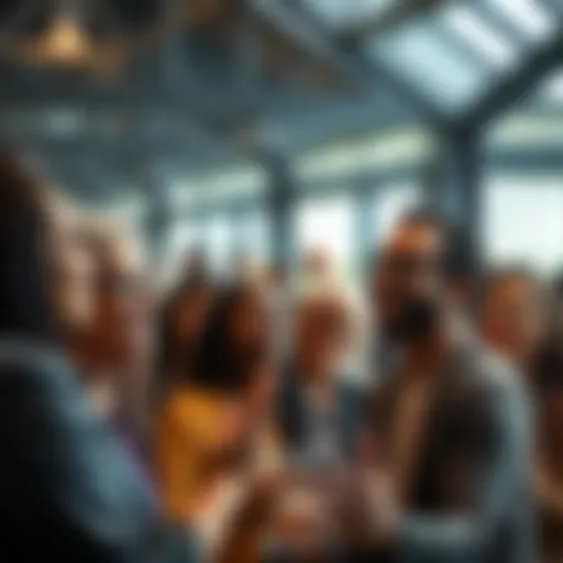 A diverse group of people gathered together with smiles, sharing ideas and looking towards a brighter future, symbolizing hope and innovation.