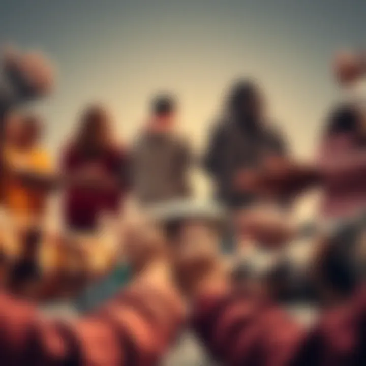 A diverse group of people holding hands in a circle, expressing support and kindness. A small pile of cash is visible in the center, symbolizing a random giveaway. Warm colors evoke a sense of communi...