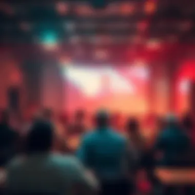 A group of people discussing community issues in a local setting.