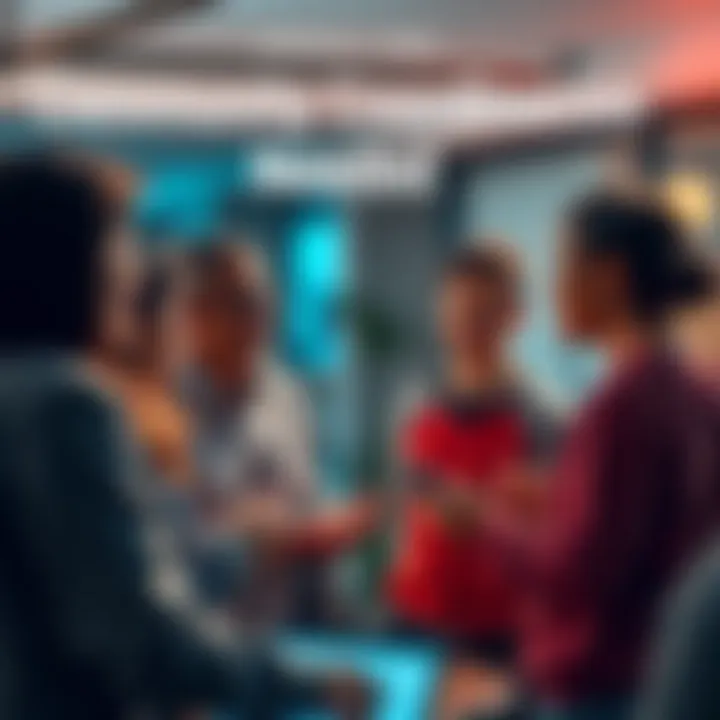 A group of community members exchanging ideas and information in a casual setting