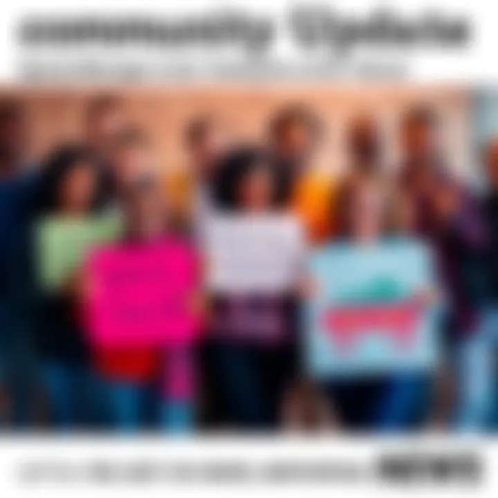 A diverse group of people smiling and holding signs that say 'We're Back!' and 'Exciting Updates!'