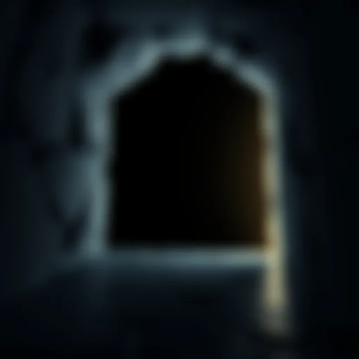 A dark, empty space with soft light emerging from the edges, symbolizing the idea of the void and existence.