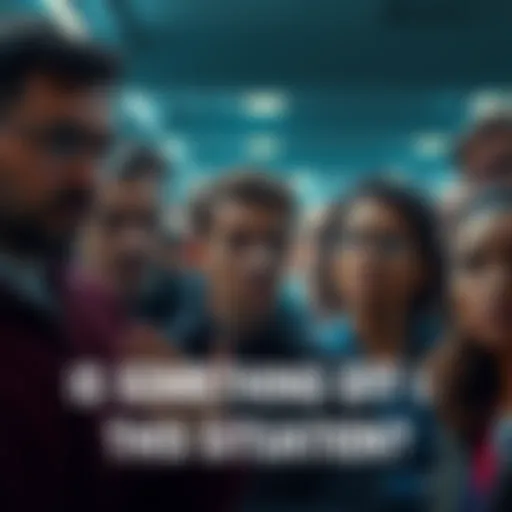 A group of people looking worried and discussing among themselves about a troubling situation.