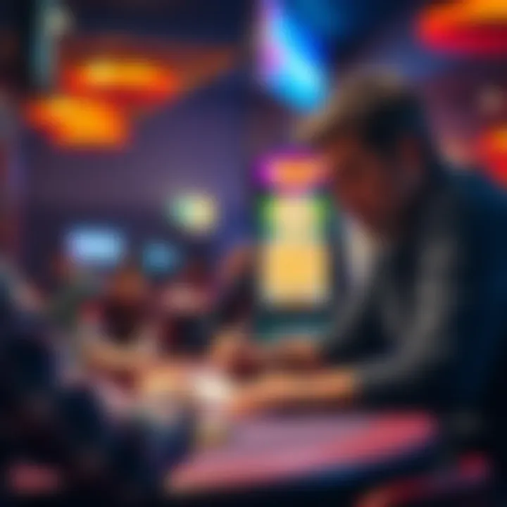 A worried friend observing another friend who is focused on gambling at a table, illustrating signs of problem gambling and the need for intervention.