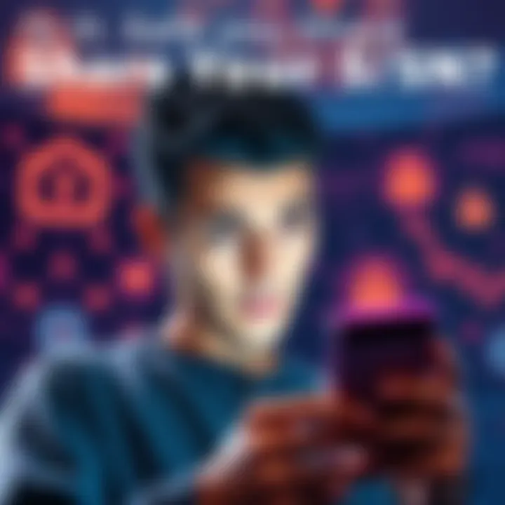 Concerned person thinking about sharing SSN A person looking worried while contemplating sharing their Social Security Number on a smartphone, with digital security icons in the background.
