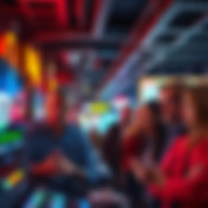 A group of people discussing trust issues in online gambling, looking concerned at a digital gambling interface.