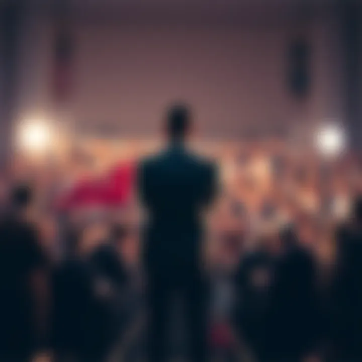 A person confidently standing with arms crossed, facing a crowd that looks skeptical, symbolizing strength against criticism.