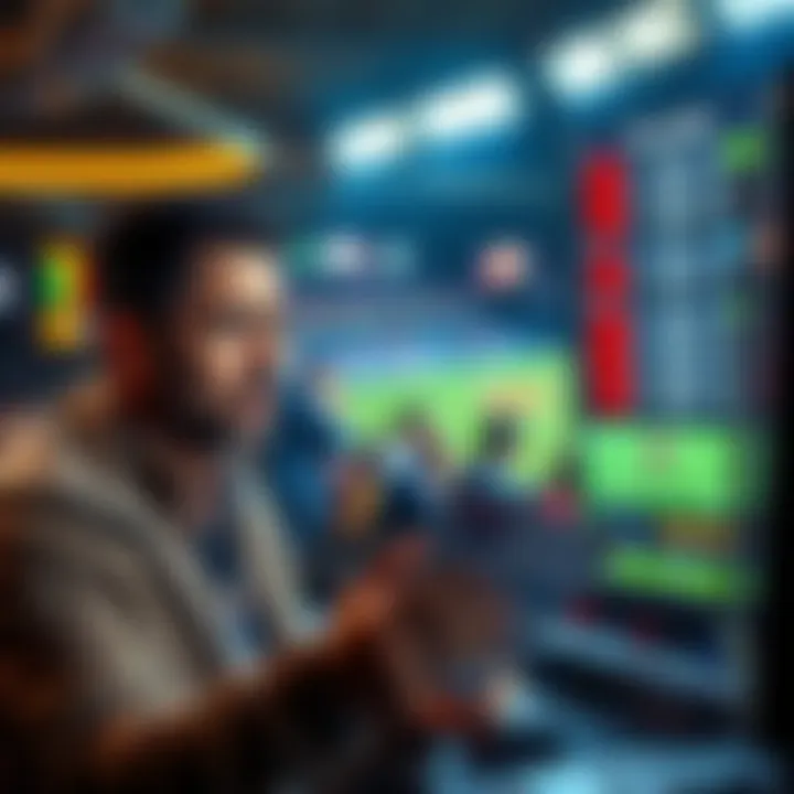 A stressed sports bettor looking at a betting slip while watching a game on TV, showing confusion over odds and outcomes.