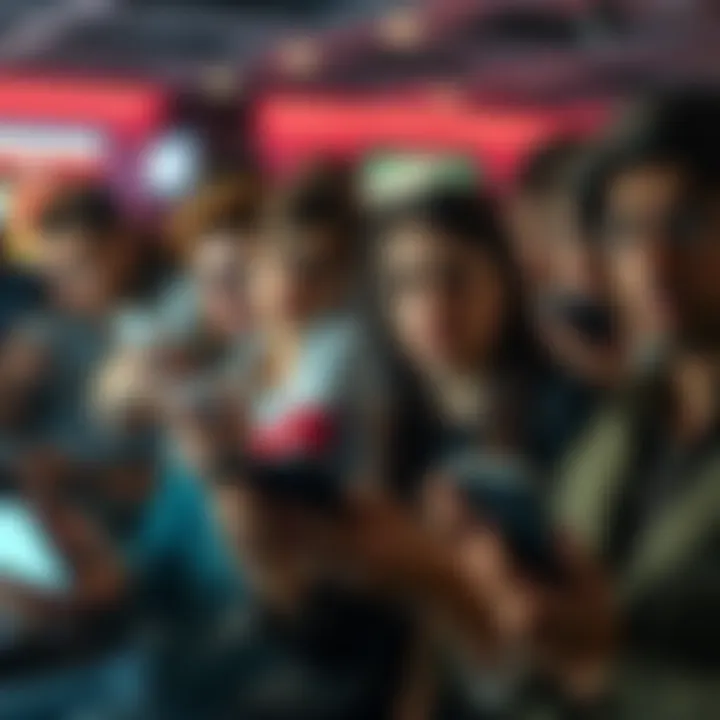 Group of people looking at their devices with puzzled expressions, waiting for an announcement about the monthly update.