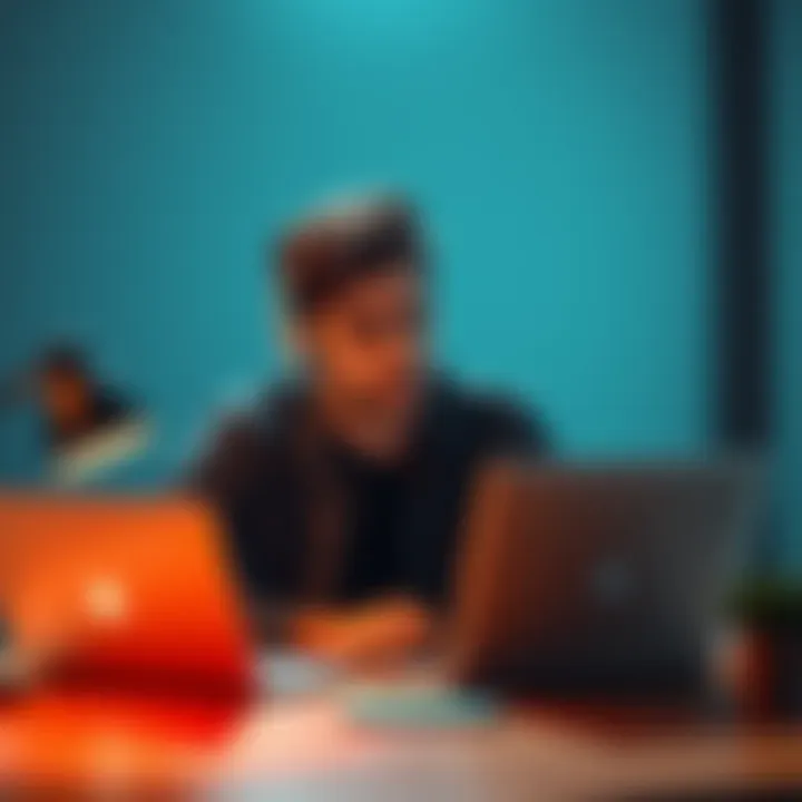 Person looking puzzled at laptop Individual sitting at a desk with a laptop, looking confused about a missing payment