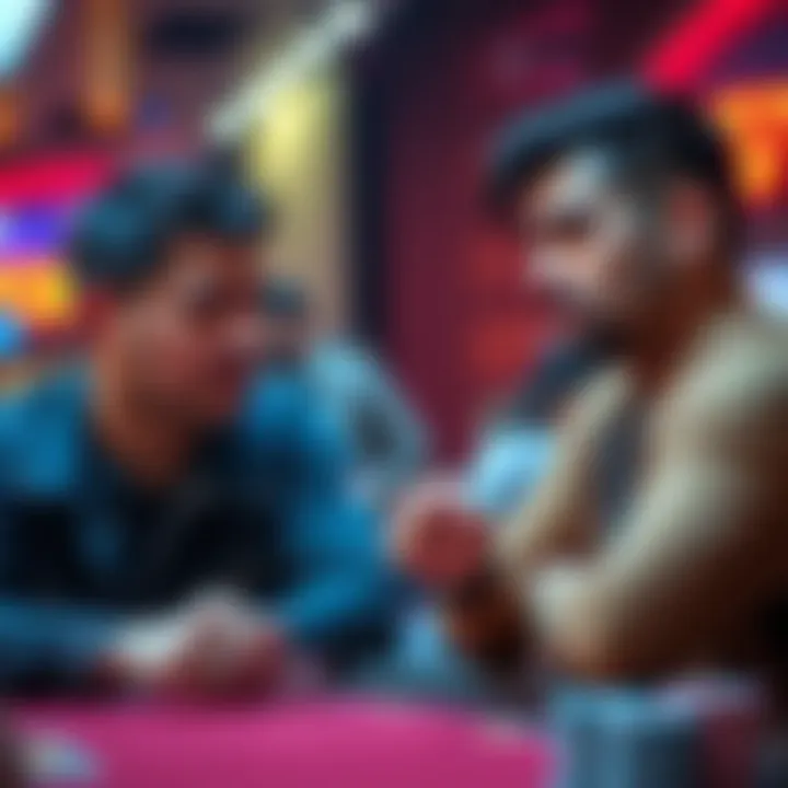 Corey discusses a poker hand while Dinho looks concerned about his betting choice