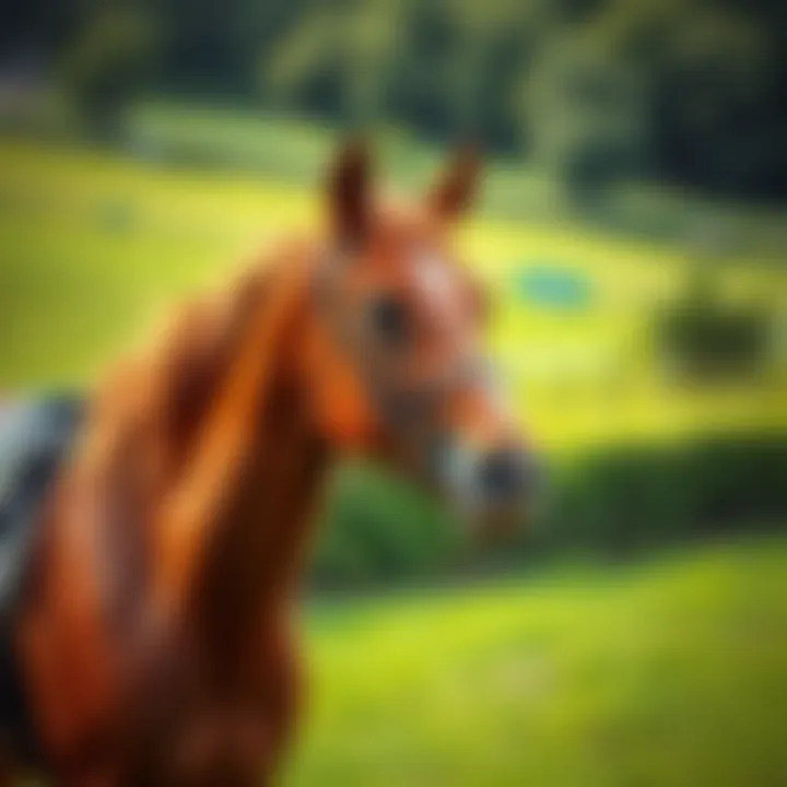 Costano Mille, a racehorse in a lush green paddock, looking alert and lively, symbolizing her unique journey despite never winning a race.