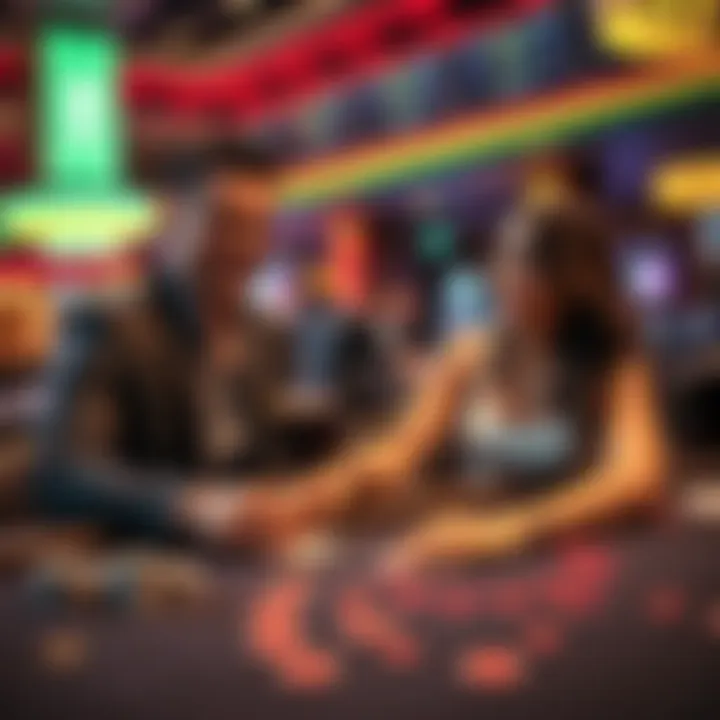 Couple enjoying blackjack A couple at a blackjack table, smiling as they play cards with chips in front of them. The casino setting is lively and inviting.