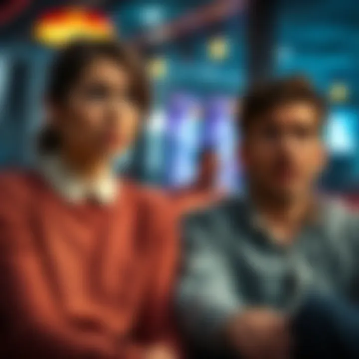A woman looks anxious while sitting next to her boyfriend who appears distressed, reflecting the strain of gambling addiction on their relationship.