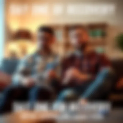 A worried couple sitting on a couch, discussing their struggles with gambling addiction while holding hands