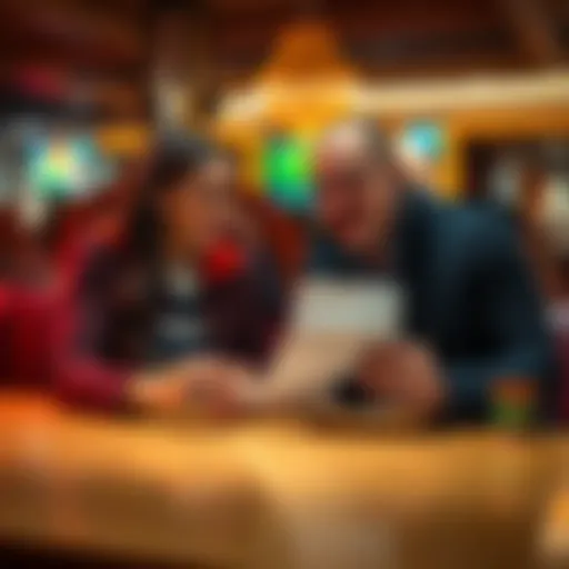 A couple sits at a table, reviewing a betting slip and discussing how to split their parlay winnings.