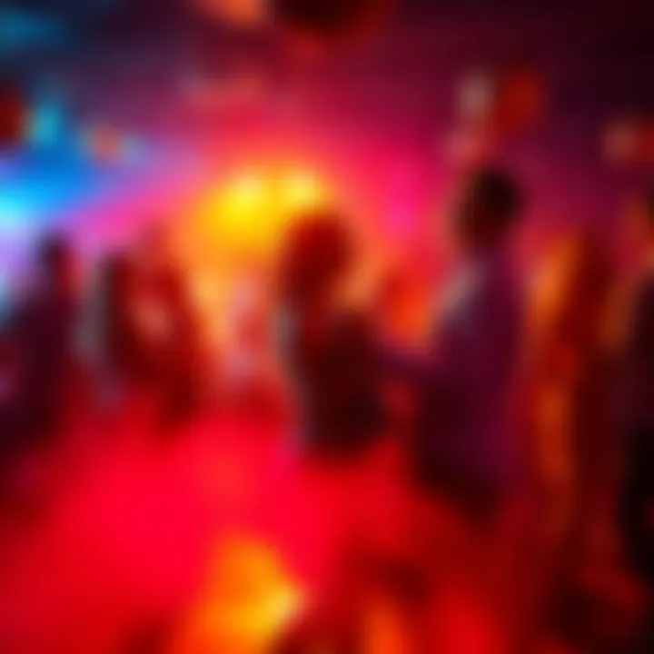 A lively party scene with couples enjoying the music and dancing together, creating a joyful atmosphere.