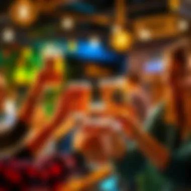 A group of friends raising glasses filled with craft beer in a festive setting, enjoying a celebration of flavors.