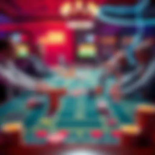 A vibrant craps table with colorful chips and players placing bets, reflecting excitement in gambling.