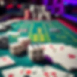 A comparison of Craps dice and playing cards, showcasing both Regular Craps and Card Craps setups on a casino table.