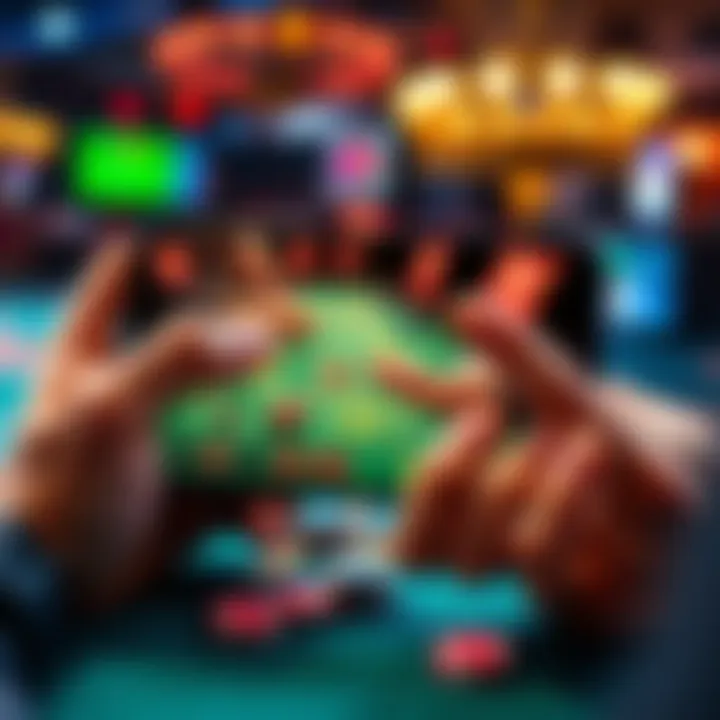 A person playing craps on an Android phone with chips and dice in view
