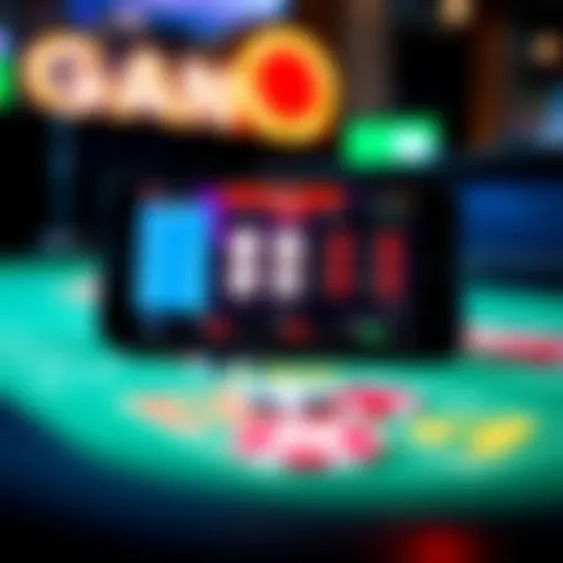 A smartphone displaying a craps game app with dice graphics and betting options on screen