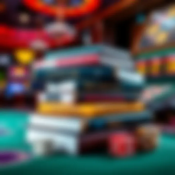 Craps Strategy Books A stack of popular books on craps strategies with dice and a casino background