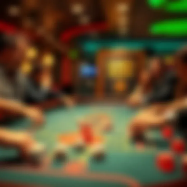 A craps table with players visibly excited, rolling dice in a high-stakes environment, showcasing the Kamakaze Craps strategy in action.