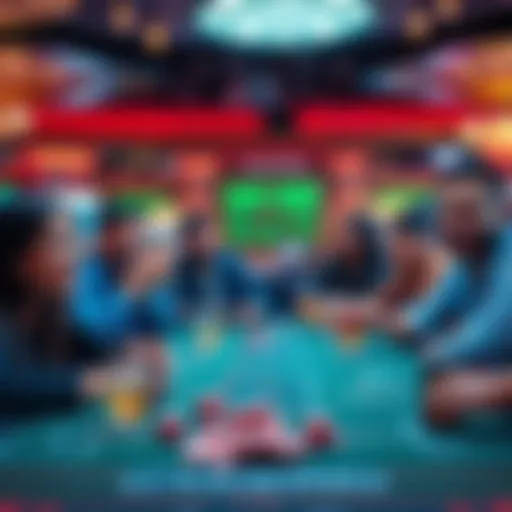 A group of friends celebrating a successful craps game at a casino, with chips and drinks on the table.