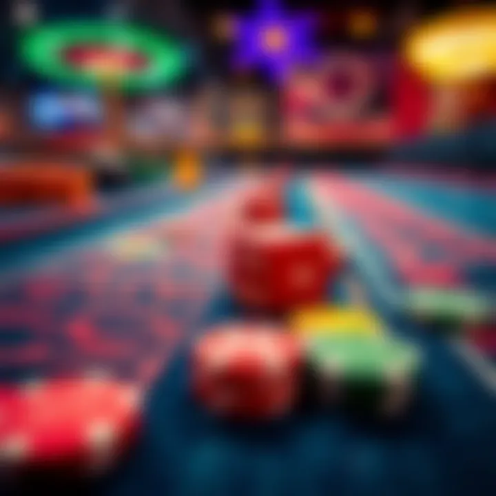 Craps Table with Dice Close-up of a craps table with colorful chips and dice ready to be rolled