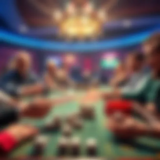 A lively craps table with players cheering and rolling dice, capturing the thrill of a casino night