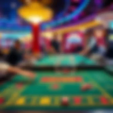 A lively craps table with players engaging and throwing dice in a bright Las Vegas casino.
