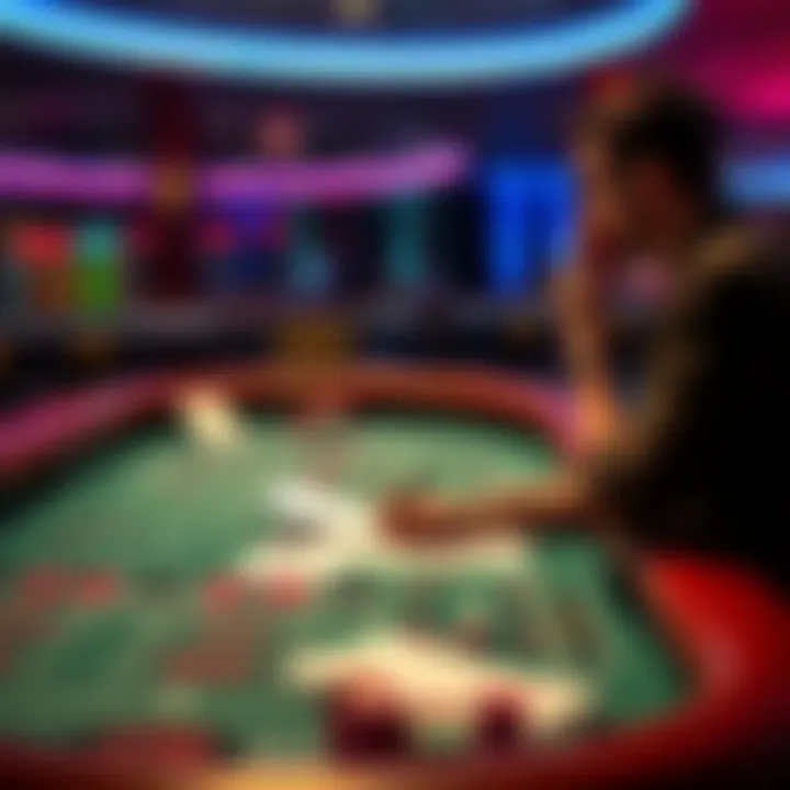 A person analyzing a Crapsee betting layout with notes and chips on the table, looking thoughtful about different strategies.