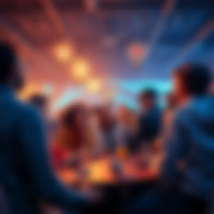 Crazy Idea Concept A group of people discussing a wild idea in a lively setting, showing excitement and curiosity.