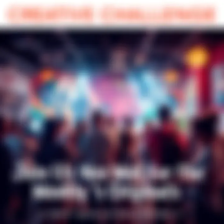 Creative Challenge Announcement People participating in a creative challenge, showcasing art and talents in a vibrant community setting.