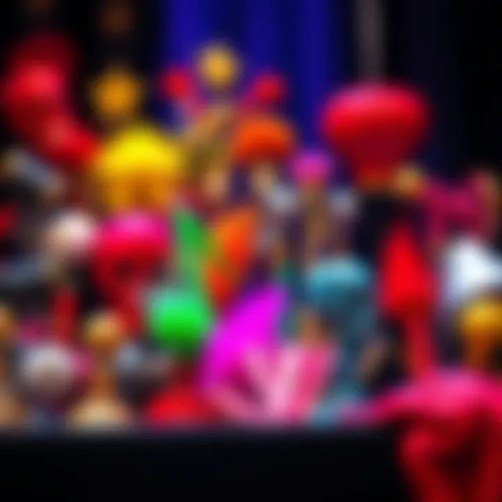 An assortment of colorful props used in a theater production, showcasing their importance in enhancing performances.