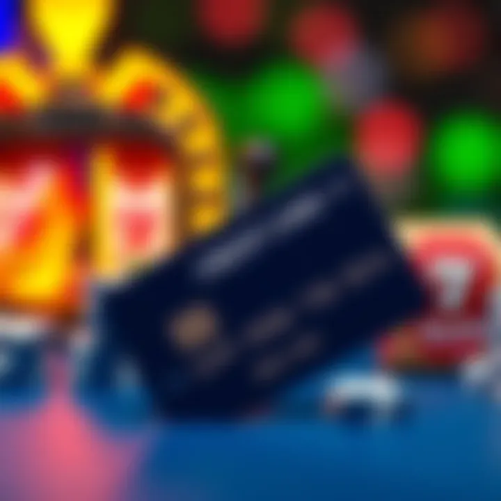 A credit card next to gambling chips and a slot machine icon, representing gambling debt