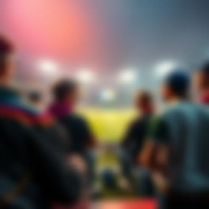 A cricket match scene with fans discussing betting strategies for the IPL.