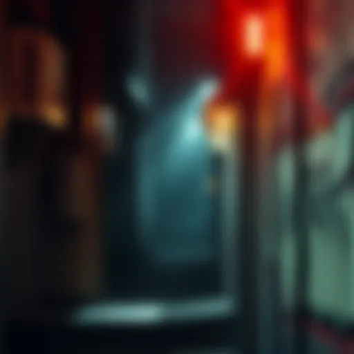 A dark alley symbolizing hidden crime connections, with shadows and graffiti in the background