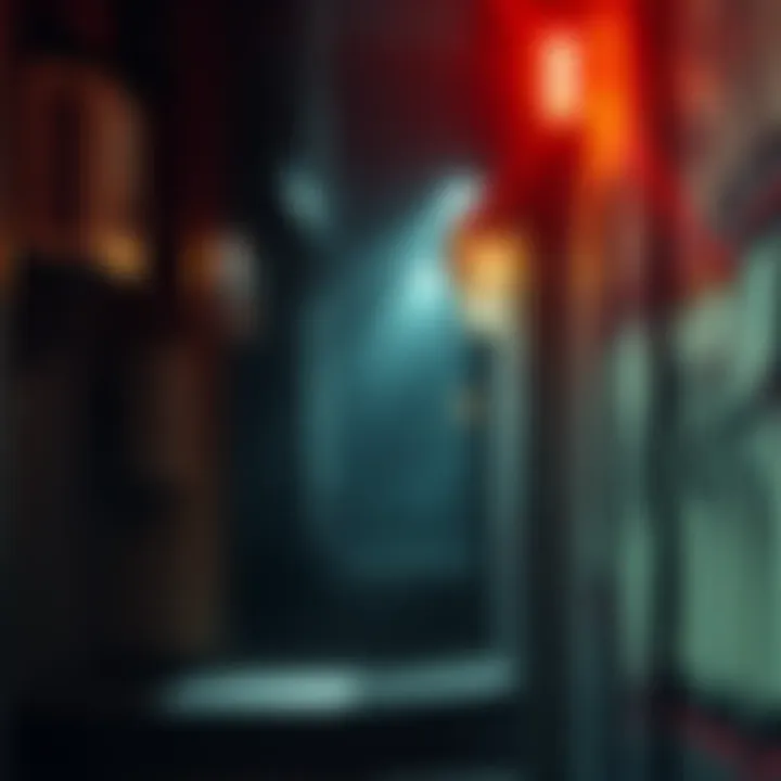 A dark alley symbolizing hidden crime connections, with shadows and graffiti in the background