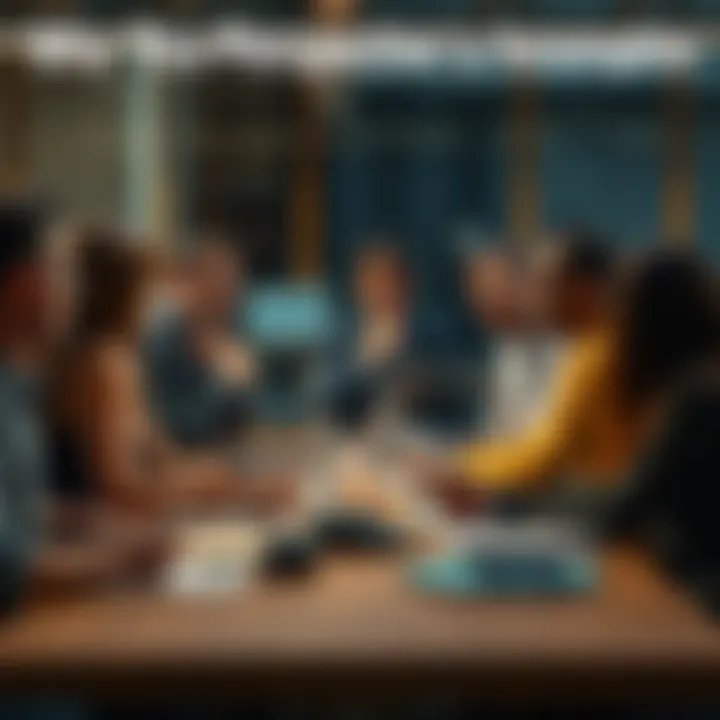 A group of people gathered around a table discussing key insights and viewpoints, showing expressions of thoughtfulness and engagement.