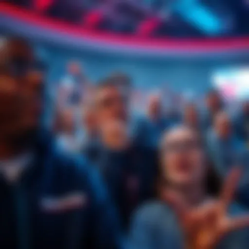 A crowd showing expressions of surprise and stress during a high-pressure moment at an event.